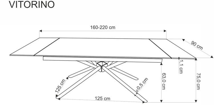 Stół rozkładany Vitorino 160-220 cm biały marmur z czarnymi nogami