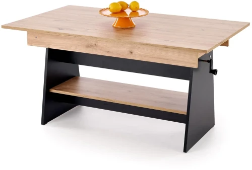 Ławostół rozkładany Erika 120-160 cm z podnoszonym blatem dąb artisan / czarny