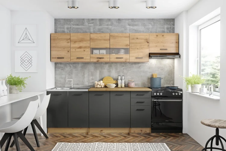 Zestaw kuchenny Perła 260 loft dąb artisan / ciemny popiel mat