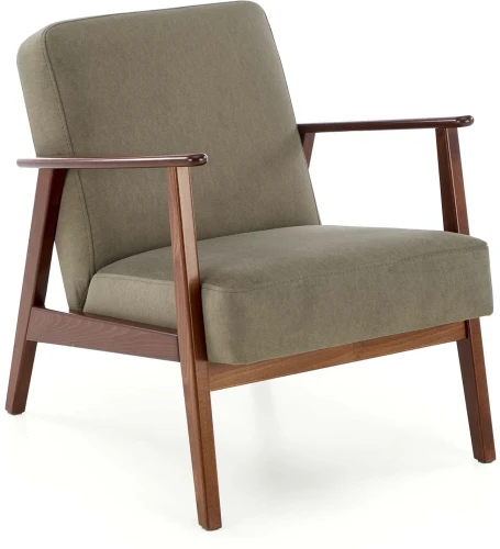 Fotel tapicerowany Milano 1S w tkaninie Castel styl retro oliwkowy
