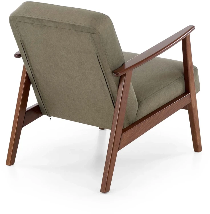 Fotel tapicerowany Milano 1S w tkaninie Castel styl retro oliwkowy