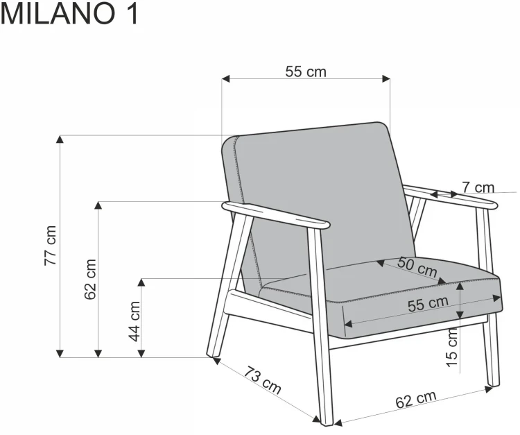 Fotel tapicerowany Milano 1S w tkaninie Castel styl retro oliwkowy