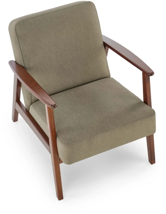 Fotel tapicerowany Milano 1S w tkaninie Castel styl retro oliwkowy