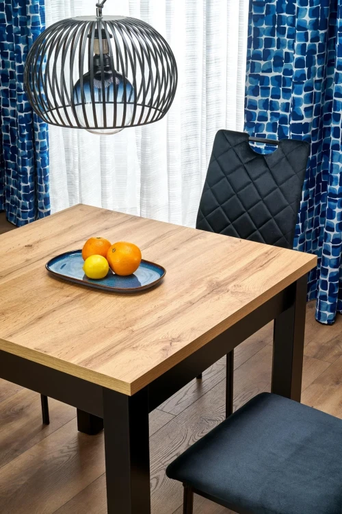 Stół rozkładany Qubik 80-200 cm dąb artisan z czarnymi nogami