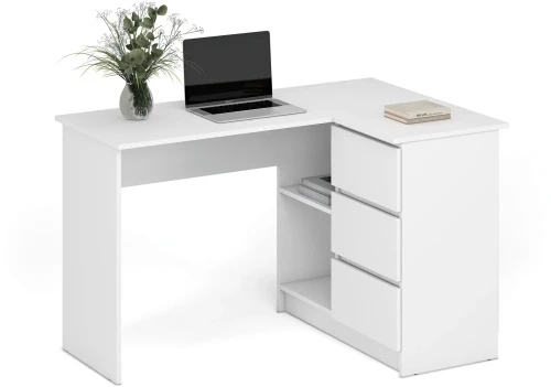 Biurko narożne BEGA 124 cm z 3 szufladami biały