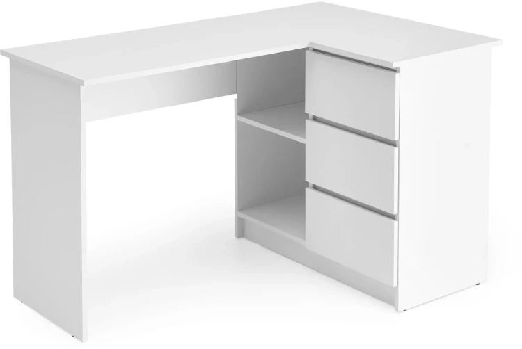 Biurko narożne BEGA 124 cm z 3 szufladami biały