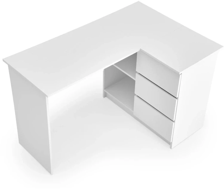 Biurko narożne BEGA 124 cm z 3 szufladami biały