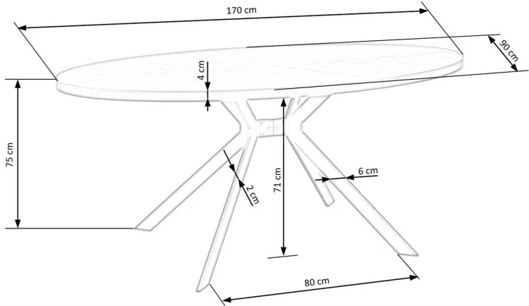 Stół Locarno 170 cm 6-osobowy z orzechowym blatem i czarnymi nogami