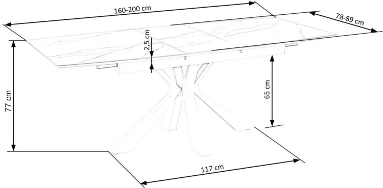 Stół rozkładany Vivaldi 160 - 200 cm z blatem biały marmur i białymi nogami
