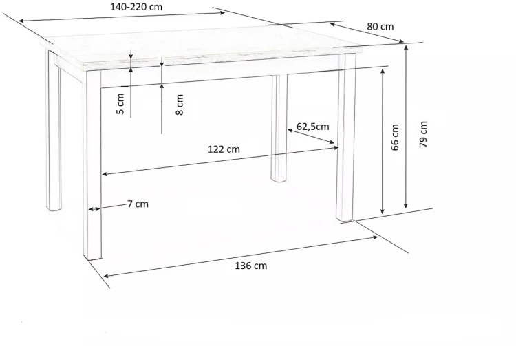 Stół rozkładany Tiago 140-220 cm prostokątny do jadalni dąb hikora / kaszmir