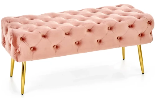 Ławka tapicerowana Athena velvet 100 cm różowa ze złotymi nogami