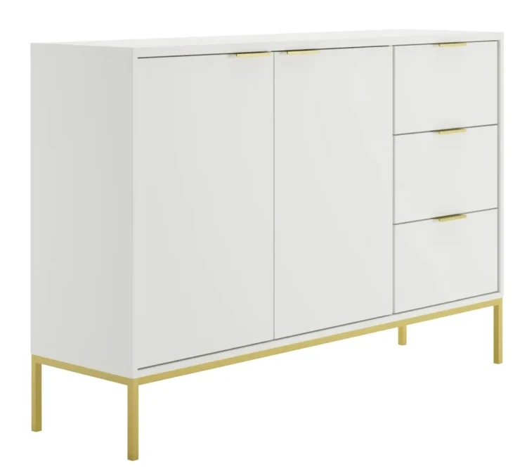 Komoda Austin 150 cm z 3 szufladami do salonu biały/złoty