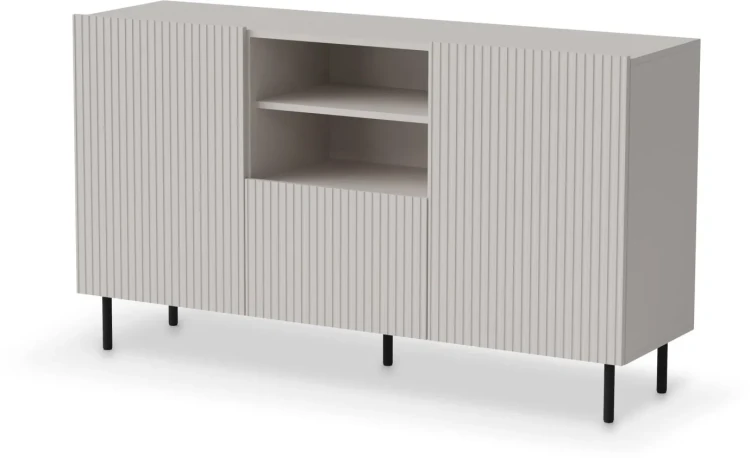 Komoda Paxos 1 ryflowane fronty do salonu 150 cm kaszmir/czarny