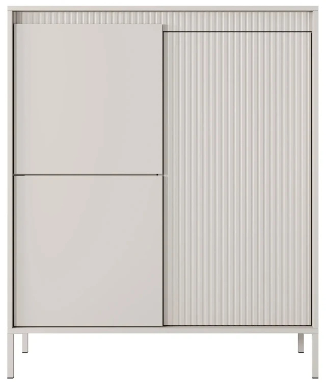Komoda wysoka Senso 3-drzwiowa z ryflowanym frontem 103 cm beżowa