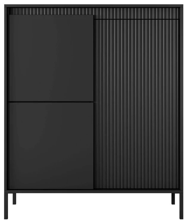Komoda wysoka Senso 3-drzwiowa z ryflowanym frontem 103 cm czarna