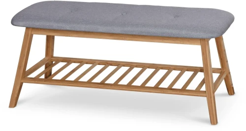 Ławka drewniana ST15 100 cm z tapicerowanym siedziskiem i półką popielaty