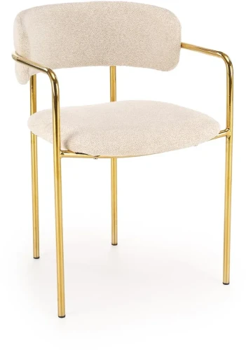 Krzesło tapicerowane K537 z podłokietnikami glamour do salonu kremowy / złoty