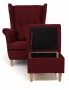 Fotel uszak Lusario z podnóżkiem bordowy z pikowanym oparciem i schowkiem
