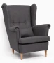 Fotel uszak Lusario szary ciemny z pikowanym oparciem i poduszką