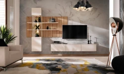 Meblościanka Gusto LUX B z oświetleniem LED do salonu kaszmir/dąb artisan