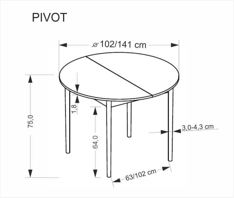 Stół rozkładany Pivot okrągły do jadalni 102-142 cm dąb artisan/czarny wymiary