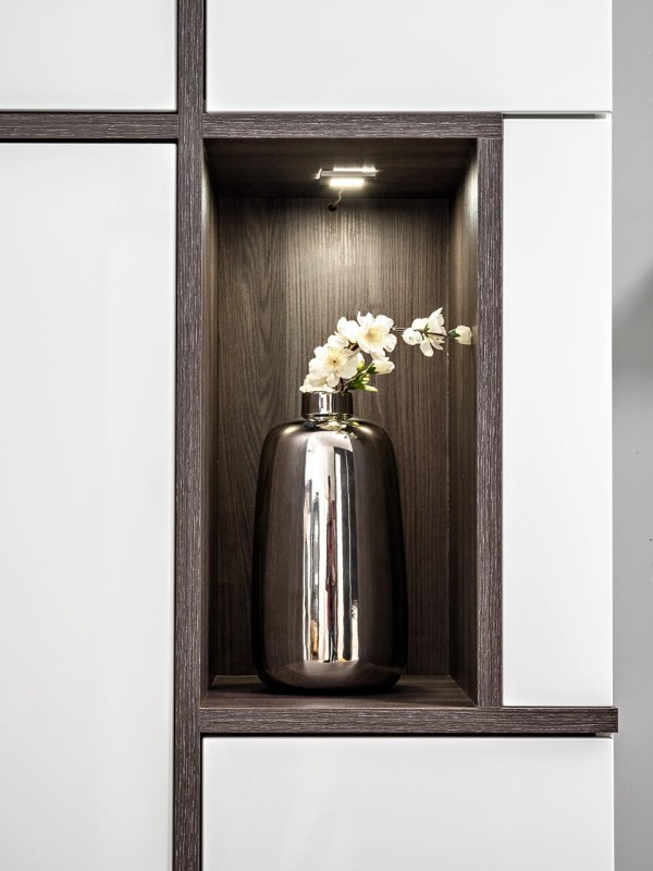 Meblościanka Cross biały/biały połysk/Perla Elm