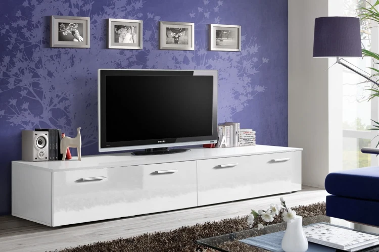 Stolik RTV podwójny Duo  Korpus Biały Mat / Front Biały Połysk