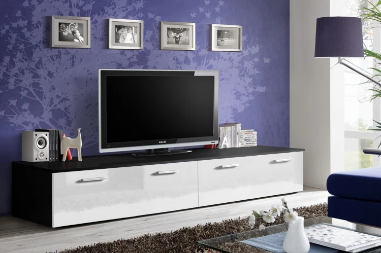 Stolik RTV podwójny Duo  Korpus Czarny Mat / Front Biały Połysk
