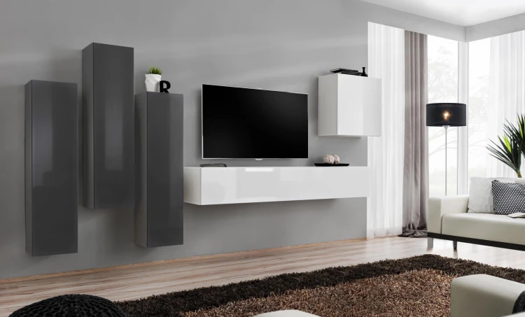 Meblościanka Switch III korpus grafit mat i biały mat / front grafit i biały połysk
