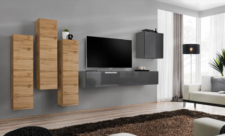 Meblościanka Switch III korpus wotan grafit mat / front wotan i grafit połysk