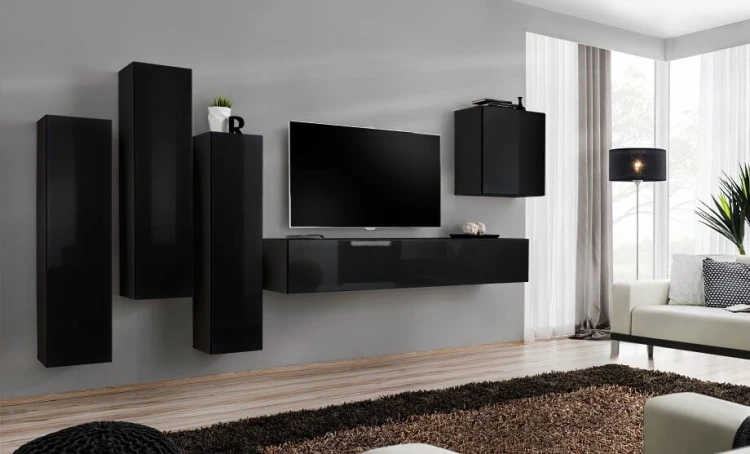 Meblościanka Switch III korpus czarny mat / front czarny połysk