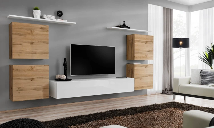 Meblościanka Switch IV   korpus wotan i biały mat / front wotan mat i biały połysk