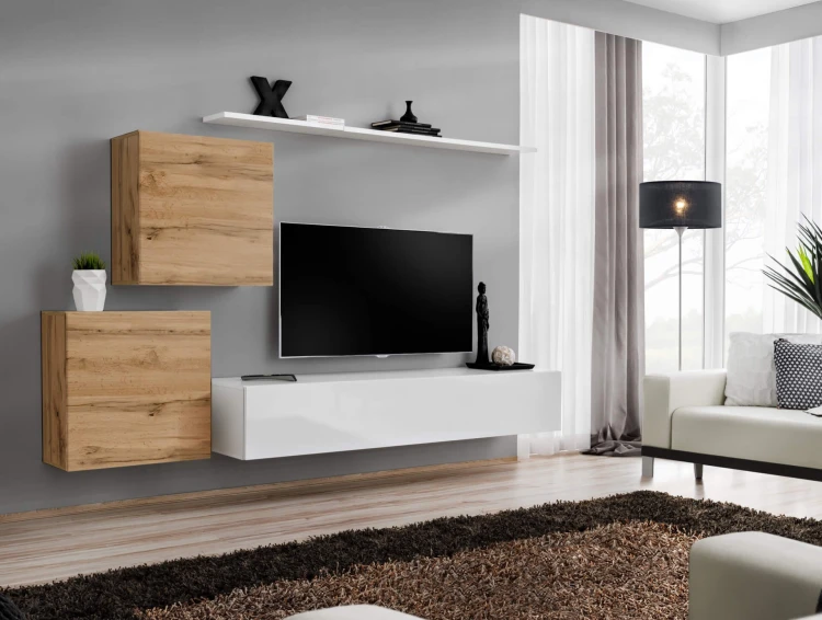 Meblościanka Switch V korpus wotan i biały mat / front wotan mat i biały połysk