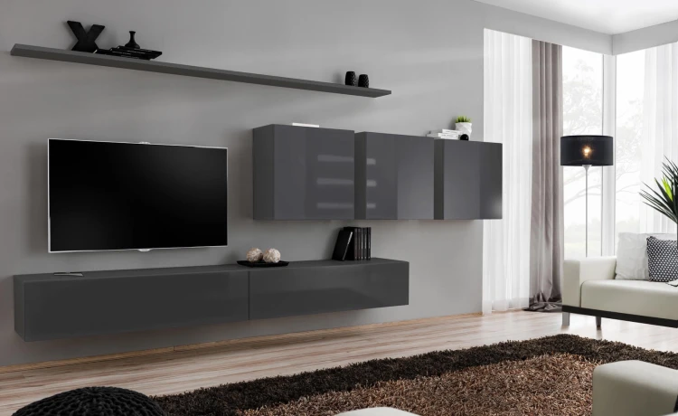 Meblościanka Switch VII korpus grafit mat / front grafit połysk