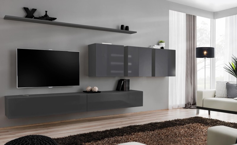 Meblościanka Switch VII korpus grafit mat / front grafit połysk