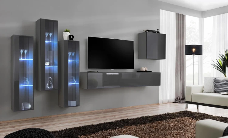 Meblościanka Switch XIII korpus grafit mat / front grafit połysk