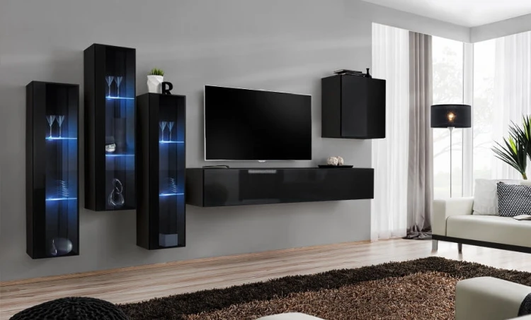 Meblościanka Switch XIII korpus czarny mat / front czarny połysk