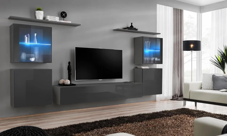 Meblościanka Switch XIV korpus grafit mat / front grafit połysk
