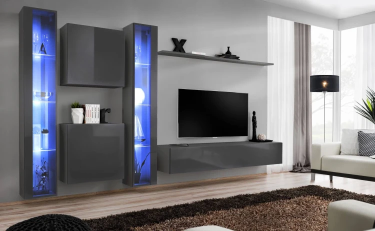 Meblościanka Switch XVI korpus grafit mat / front grafit połysk