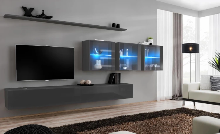 Meblościanka Switch XVII korpus grafit mat / front grafit połysk