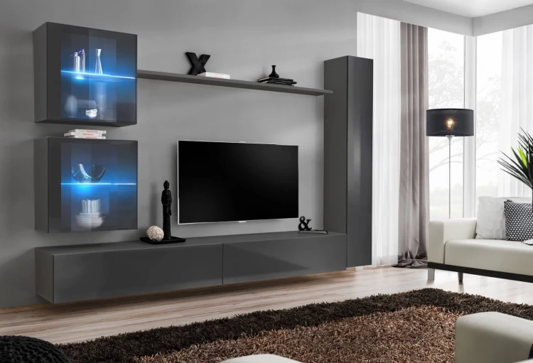 Meblościanka Switch XVIII  korpus grafit mat / front grafit połysk