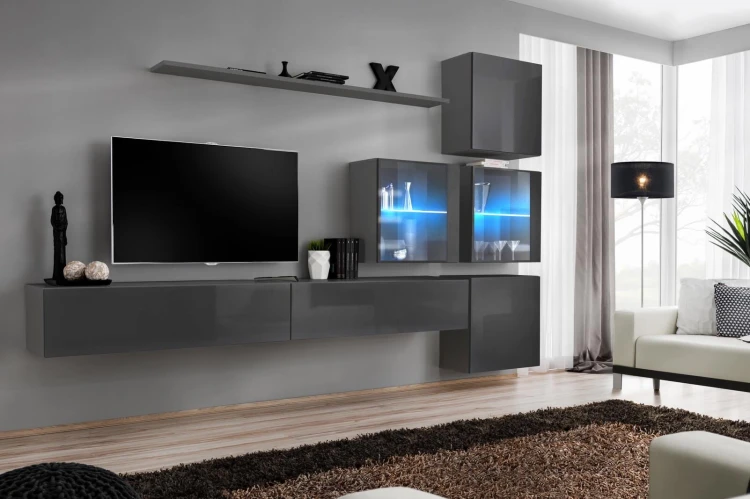 Meblościanka Switch  XIX korpus grafit mat / front grafit połysk