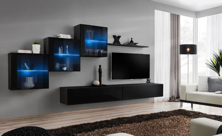 Meblościanka Switch XX korpus czarny mat / front czarny połysk