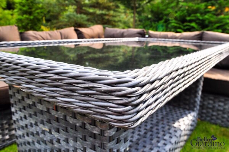 Zestaw mebli ogrodowych narożnik Mandria z technorattanu szary melanż