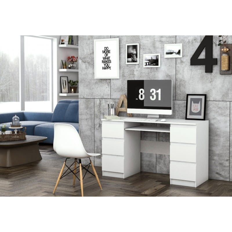 Biurko komputerowe Tuba 6 szuflad na klik Biały Mat