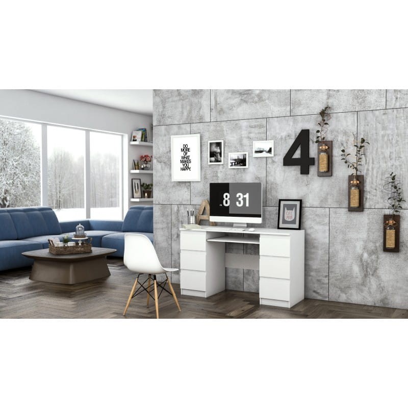 Biurko komputerowe Tuba 6 szuflad na klik Biały Mat
