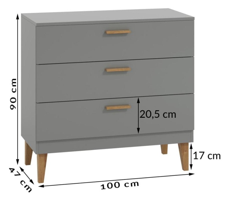 Komoda szara KUBI 3 szuflady