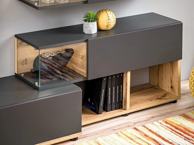 Meblościanka Silk 240 cm zestaw 6 elementów z oświetleniem LED do salonu