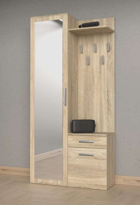 Garderoba szafa z lustrem + wieszak dąb sonoma