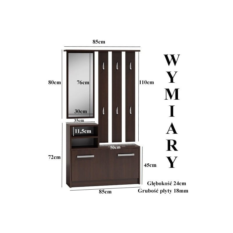 Garderoba wieszak lustro szafka na buty | Czarny